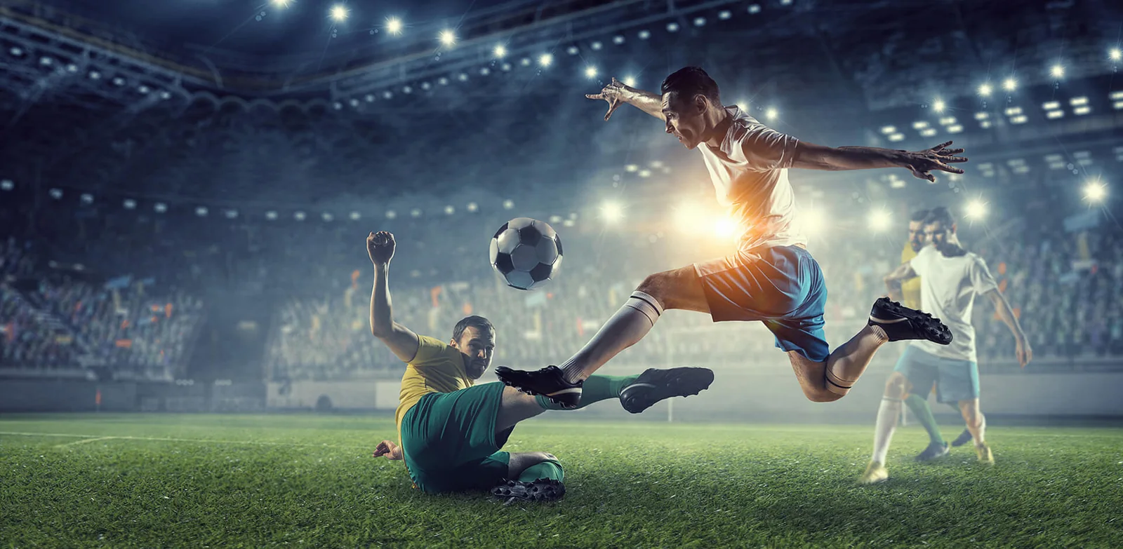 Layar pertandingan olahraga dengan kartu liga dan acara