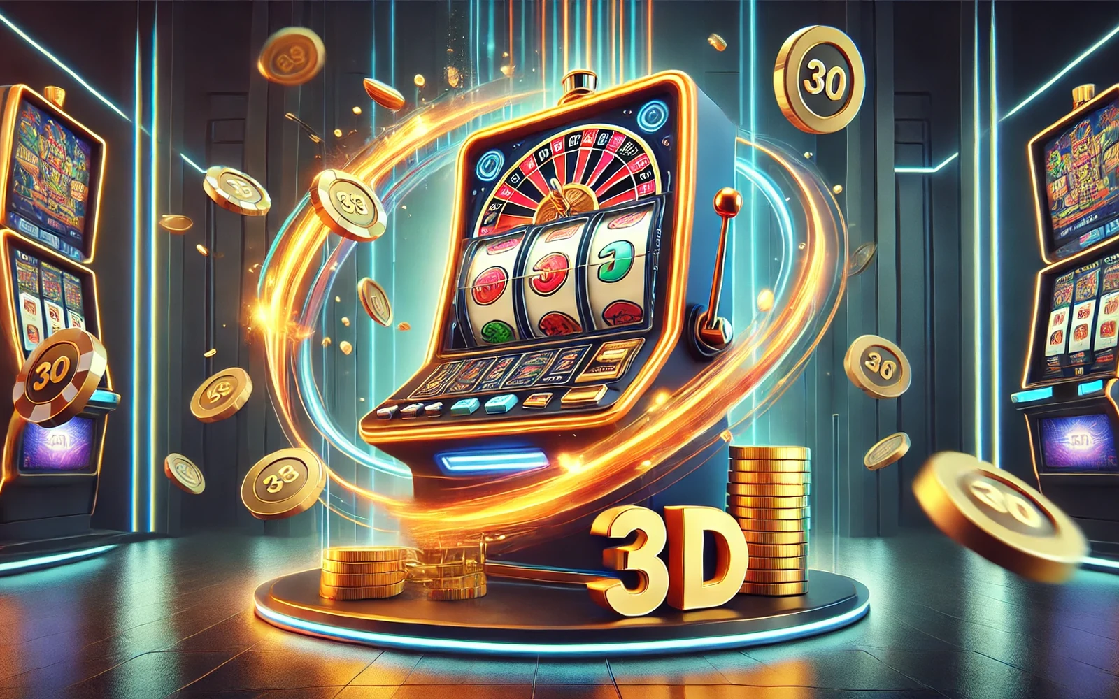 Reel slot digital dengan simbol khusus dan latar permainan